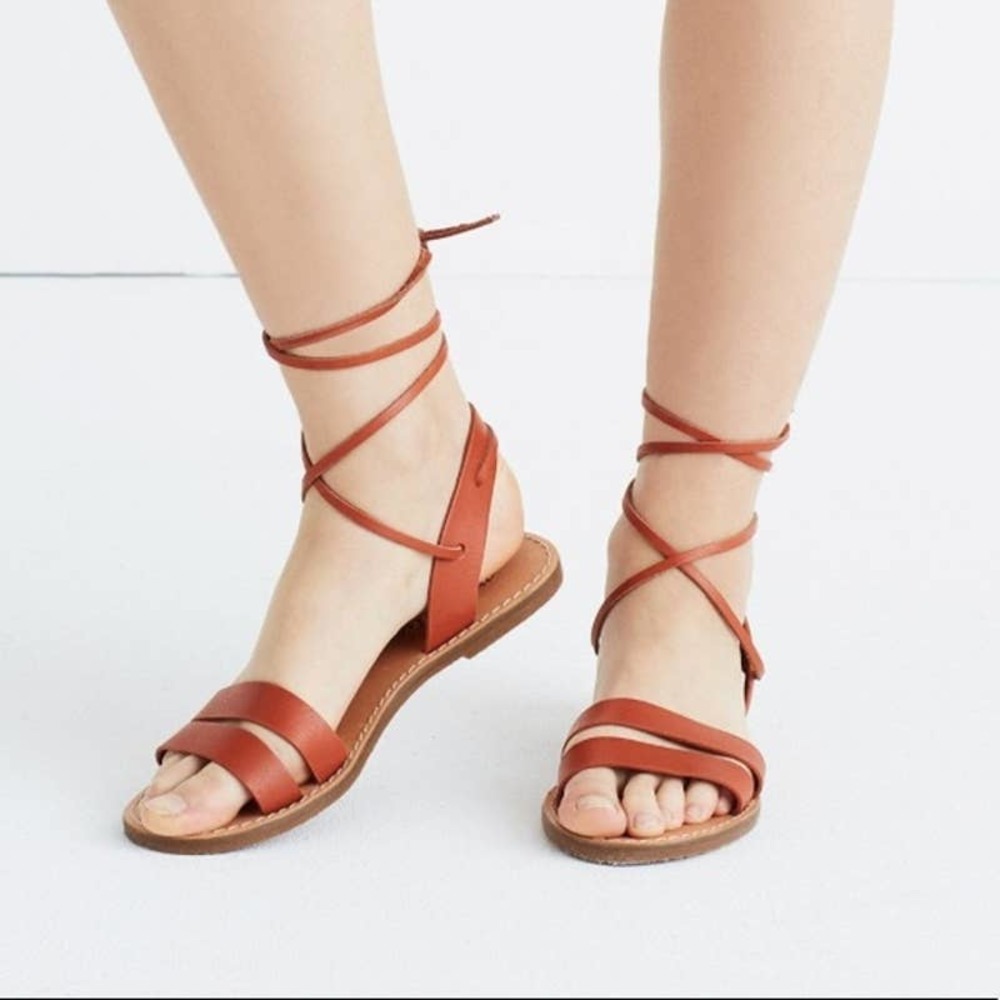 Madewell The Boardwalk Ankle-Tie leather Sandal Size 6.5